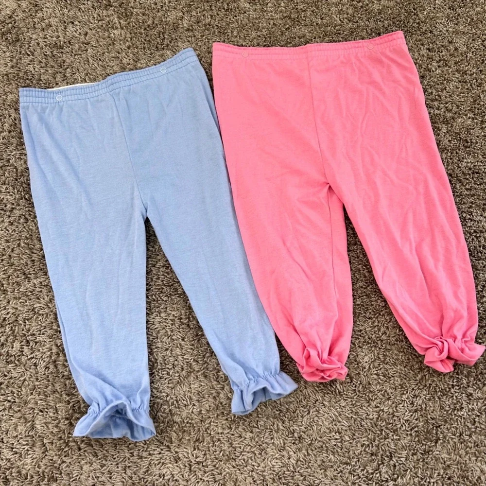 Carters Girls 4T Ruffle Ankle Leggings Blue Pink 2 Pack Elastic‎ Waist Snaps